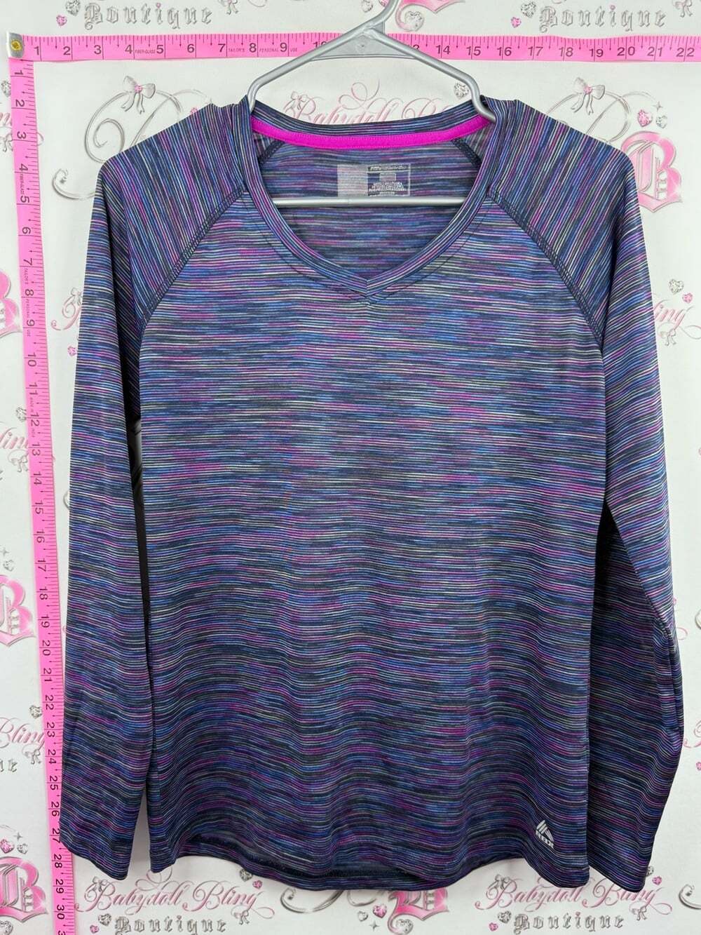 RBX Purple Multi Space-Dye Long Sleeve V-Neck Top